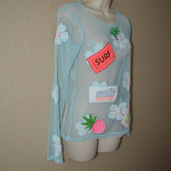 $350 Sz S AnnaCoco Anna Coco Hawaii Blue Nylon Patchwork Swim Beach Top Cover Up - Picture 4 of 8